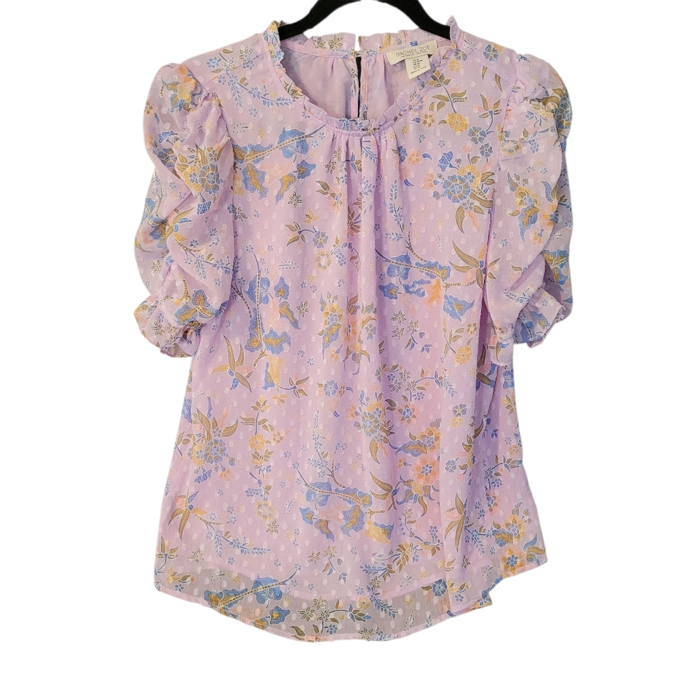 Rachel Zoe Coquette floral ruched & ruffled purple top - M.      S17